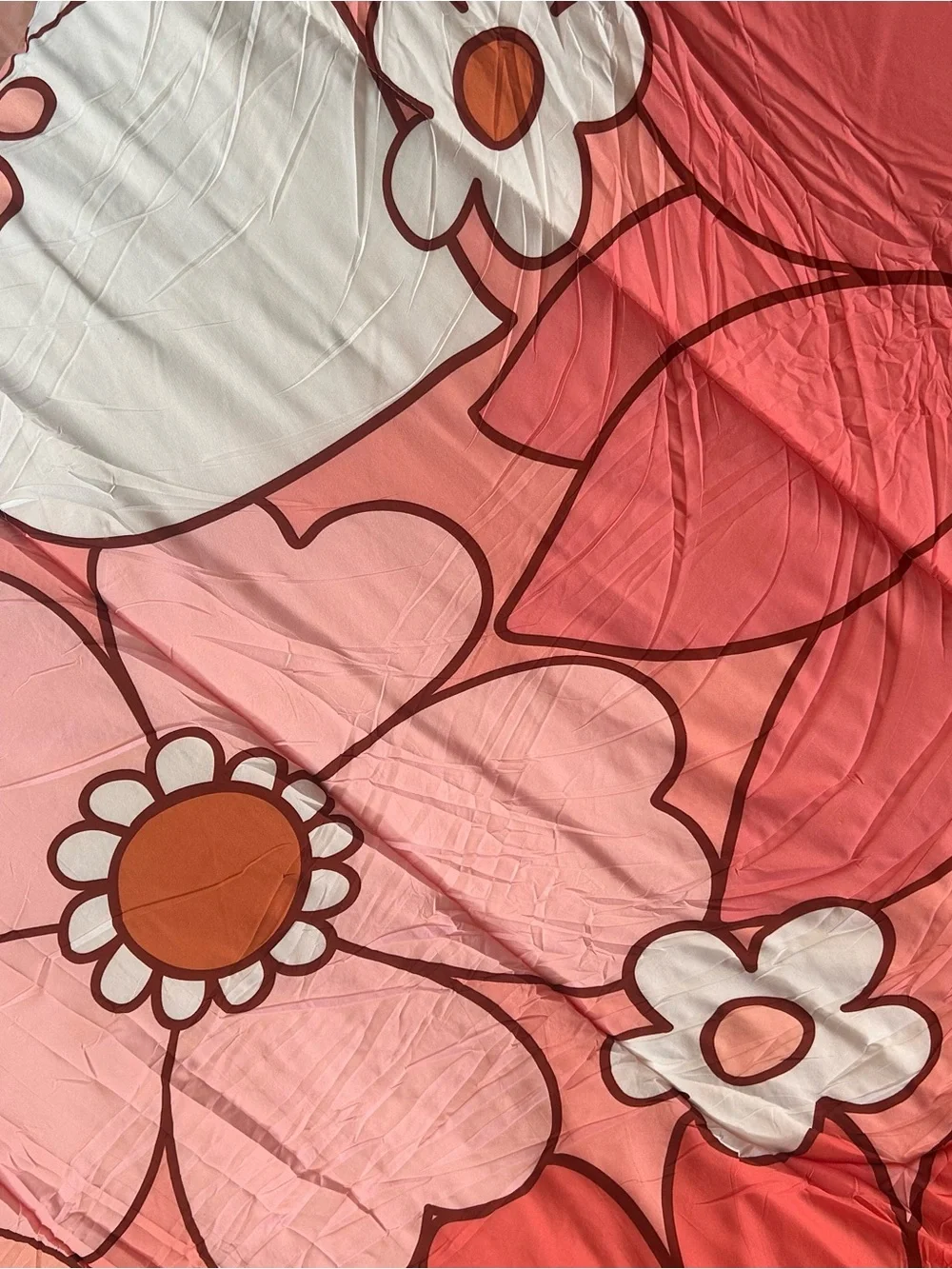 Retro Floral Microfiber Queen Size Comforter Set - Coral and Peach